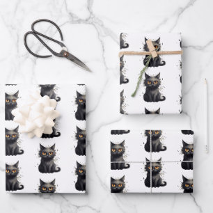 Schattige maar eng zwart kattenontwerp inpakpapier vel