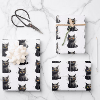Schattige maar eng zwart kattenontwerp inpakpapier vel
