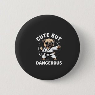 Schattige Maar Gevaarlijke Pug Hond Karate Ronde Button 5,7 Cm