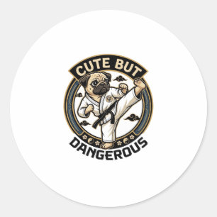 Schattige Maar Gevaarlijke Pug Hond Karate Trap_1 Ronde Sticker