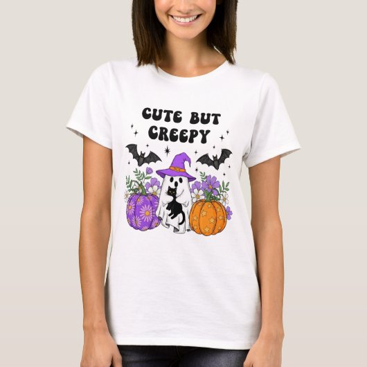 Schattige maar griezelig - spook met zwarte kat, p t-shirt (Voorkant)