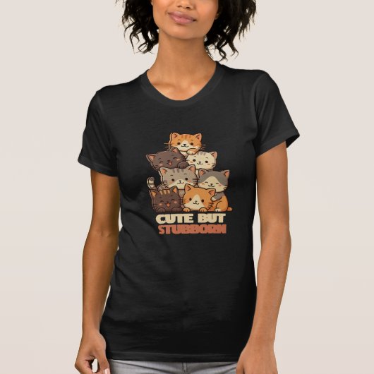 Schattige Maar Koppige Kat Stapels grappige Tshirt (Voorkant)