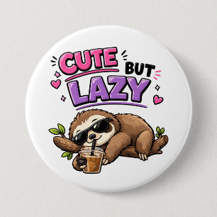 Schattige maar luie luiaard met ijskoude koffie ronde button 7,6 cm