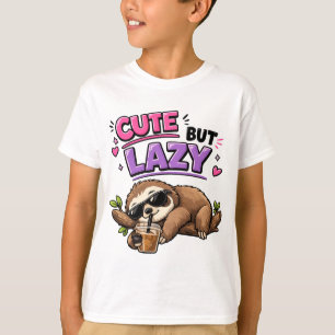 Schattige maar luie luiaard met ijskoude koffie t-shirt