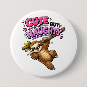 Schattige maar ondeugende luiaard ronde button 7,6 cm