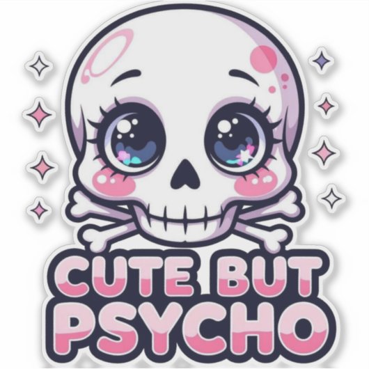 Schattige maar psycho - Kawaii Skull Sticker (Voorkant)