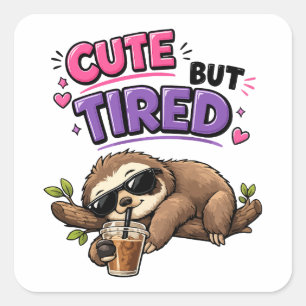 Schattige maar vermoeide luiaard met ijskoude koff vierkante sticker