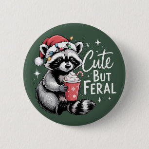 Schattige maar wilde kerstwasbeer Funny dier Ronde Button 5,7 Cm