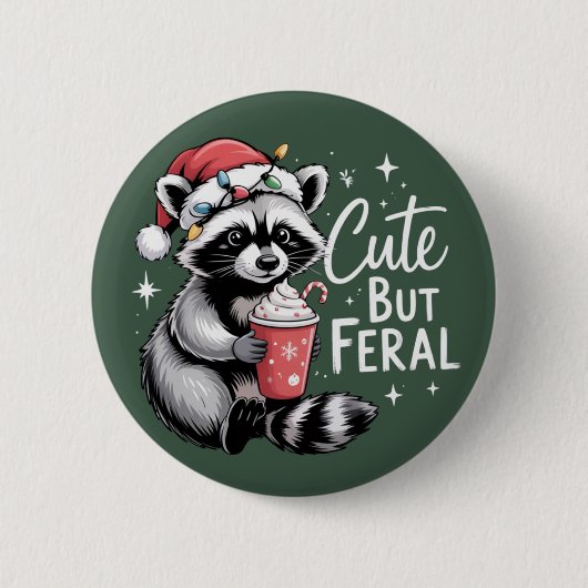 Schattige maar wilde kerstwasbeer Funny dier Ronde Button 5,7 Cm (Voorkant)
