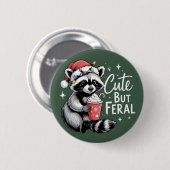 Schattige maar wilde kerstwasbeer Funny dier Ronde Button 5,7 Cm (Voorkant /achterkant)