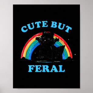 Schattige maar wilde wasbeer met regenboog grappig poster