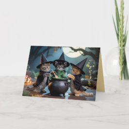 Schattige Macbeth kat kerstkaart voor Halloween Feestdagen Kaart