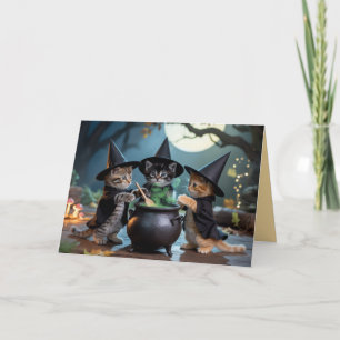 Schattige Macbeth kat kerstkaart voor Halloween Feestdagen Kaart