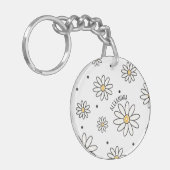 Schattige madeliefjes en Stippen gepersonaliseerde Sleutelhanger (Voorkant Links)