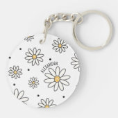 Schattige madeliefjes en Stippen gepersonaliseerde Sleutelhanger (Achterkant)