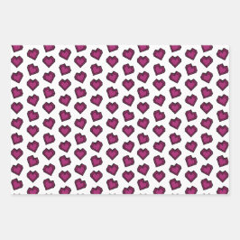 Schattige Magenta Donkerroze Edelsteen Hartpatroon Inpakpapier Vel