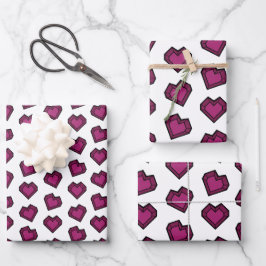 Schattige Magenta Donkerroze Edelsteen Hartpatroon Inpakpapier Vel