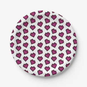 Schattige Magenta Donkerroze Edelsteen Hartpatroon Papieren Bordje