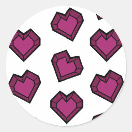 Schattige Magenta Donkerroze Edelsteen Hartpatroon Ronde Sticker