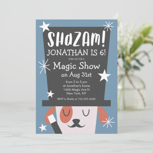 Schattige Magic Show Puppy Magician Verjaardagsfee Kaart (Staand voorkant)