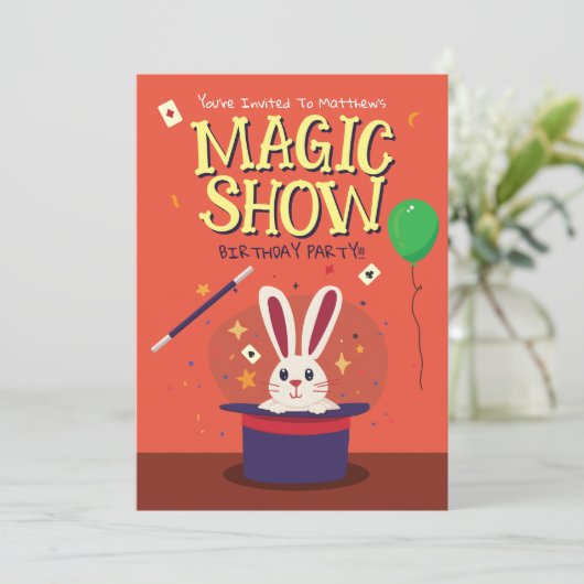 Schattige Magic Show Verjaardagsfeest Uitnodiging (Staand voorkant)