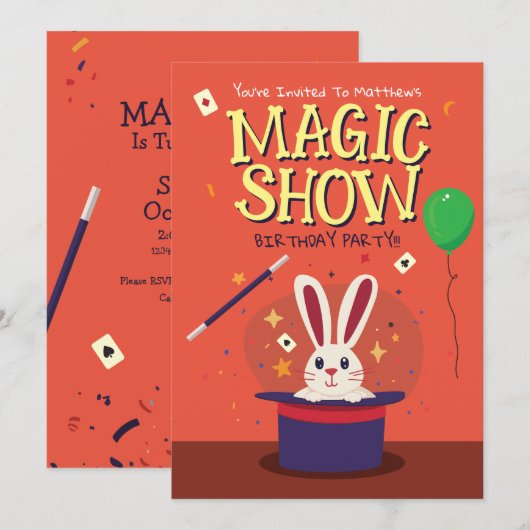Schattige Magic Show Verjaardagsfeest Uitnodiging (Voorkant / Achterkant)