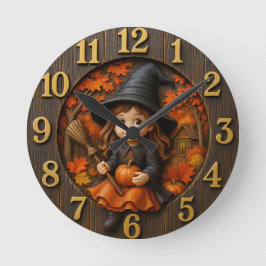 Schattige Magiër Lantaarn Magie in de Herfst Ronde Klok