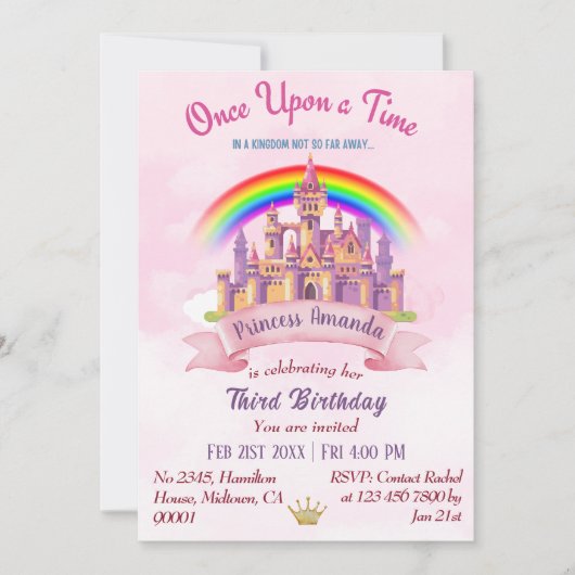 Schattige magisch kasteel regenboog prinses 3e ver kaart (Voorkant)