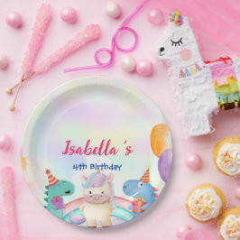 Schattige Magisch Regenboog Dino Eenhoorn Verjaard Papieren Bordje
