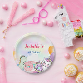 Schattige Magisch Regenboog Dino Eenhoorn Verjaard Papieren Bordje