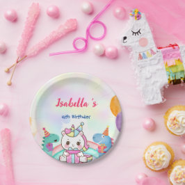 Schattige Magisch Regenboog Dino Eenhoorn Verjaard Papieren Bordje