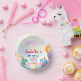 Schattige Magisch Regenboog Dino Eenhoorn Verjaard Papieren Kommen