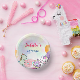 Schattige Magisch Regenboog Dino Eenhoorn Verjaard Papieren Kommen