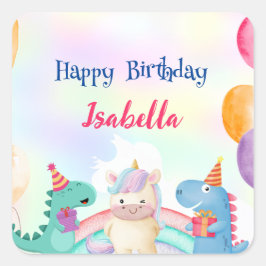 Schattige Magisch Regenboog Dino Eenhoorn Verjaard Vierkante Sticker