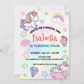 Schattige Magisch Regenboog Eenhoorn Verjaardagsfe Kaart (Voorkant)