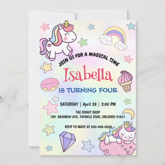 Schattige Magisch Regenboog Eenhoorn Verjaardagsfe Kaart (Voorkant)