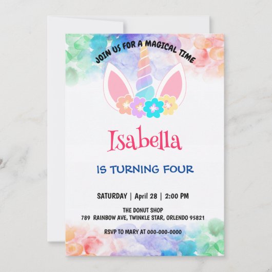 Schattige Magisch Regenboog Eenhoorn Verjaardagsfe Kaart (Voorkant)