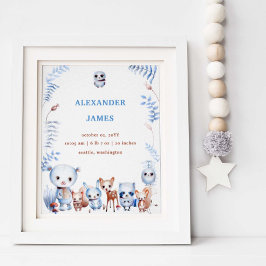 Schattige Magische Bosdieren Geboorte Stats Jongen Poster