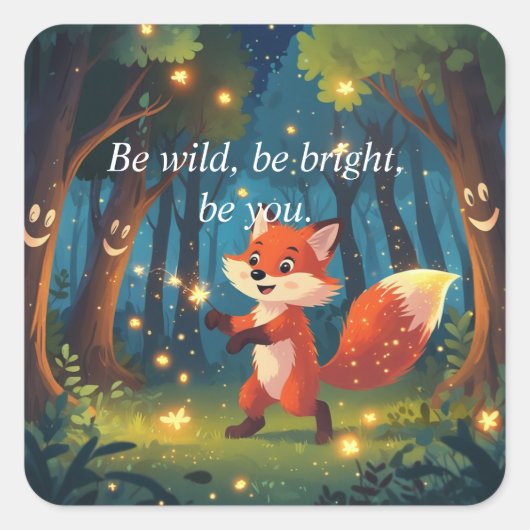 Schattige Magische Vos Vierkante Sticker (Voorkant)