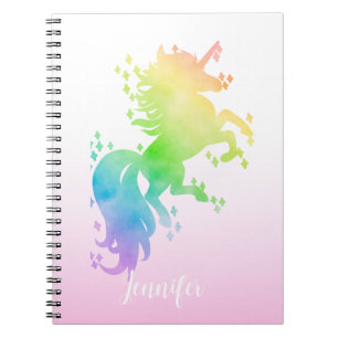 Schattige magische waterverf regenboog eenhoorn notitieboek
