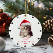 Schattige Maine Coon Cat Santa Hat Paw gepersonali Keramisch Ornament