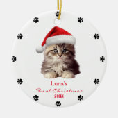 Schattige Maine Coon Cat Santa Hat Paw gepersonali Keramisch Ornament (Voorkant)