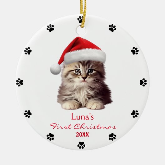 Schattige Maine Coon Cat Santa Hat Paw gepersonali Keramisch Ornament (Voorkant)