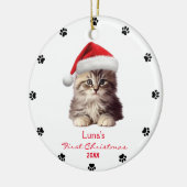 Schattige Maine Coon Cat Santa Hat Paw gepersonali Keramisch Ornament (Links)