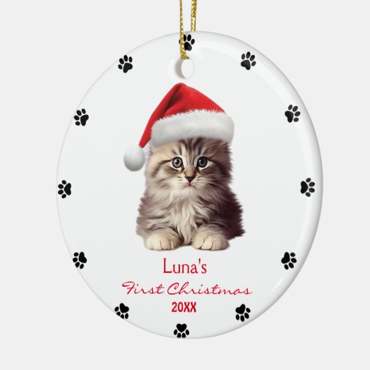 Schattige Maine Coon Cat Santa Hat Paw gepersonali Keramisch Ornament (Links)