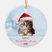 Schattige Maine Coon Cat Santa Hat Snow gepersonal Keramisch Ornament (Voorkant)