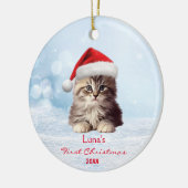 Schattige Maine Coon Cat Santa Hat Snow gepersonal Keramisch Ornament (Links)