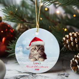 Schattige Maine Coon Cat Santa Hat Snow gepersonal Keramisch Ornament