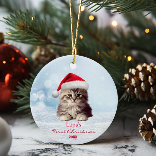 Schattige Maine Coon Cat Santa Hat Snow gepersonal Keramisch Ornament