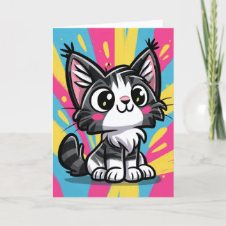 Schattige Maine Coon Kat Pop Art Cartoon Bedankkaart